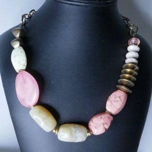 Chunky Vintage Necklace Pink & Cream & Gold With NY Hangtag